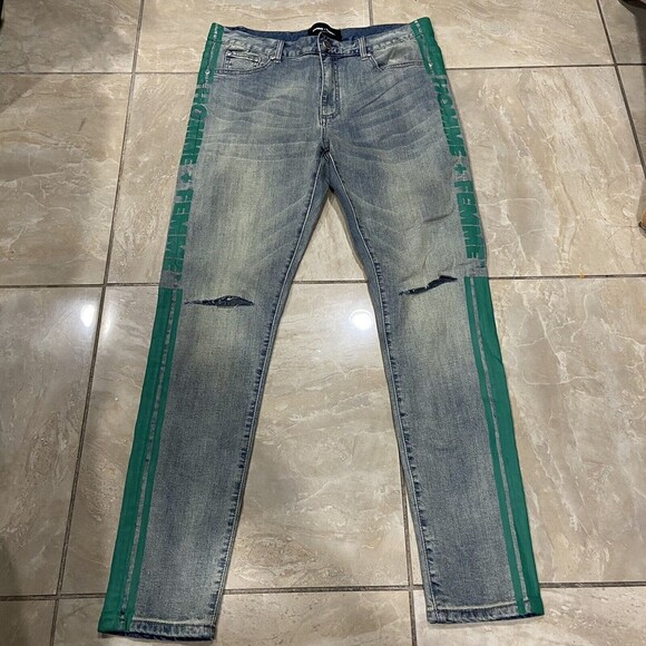 Homme Femme Jeans Mens 36 Blue Skinny Slim Cotton Distressed Denim - Picture 2 of 7